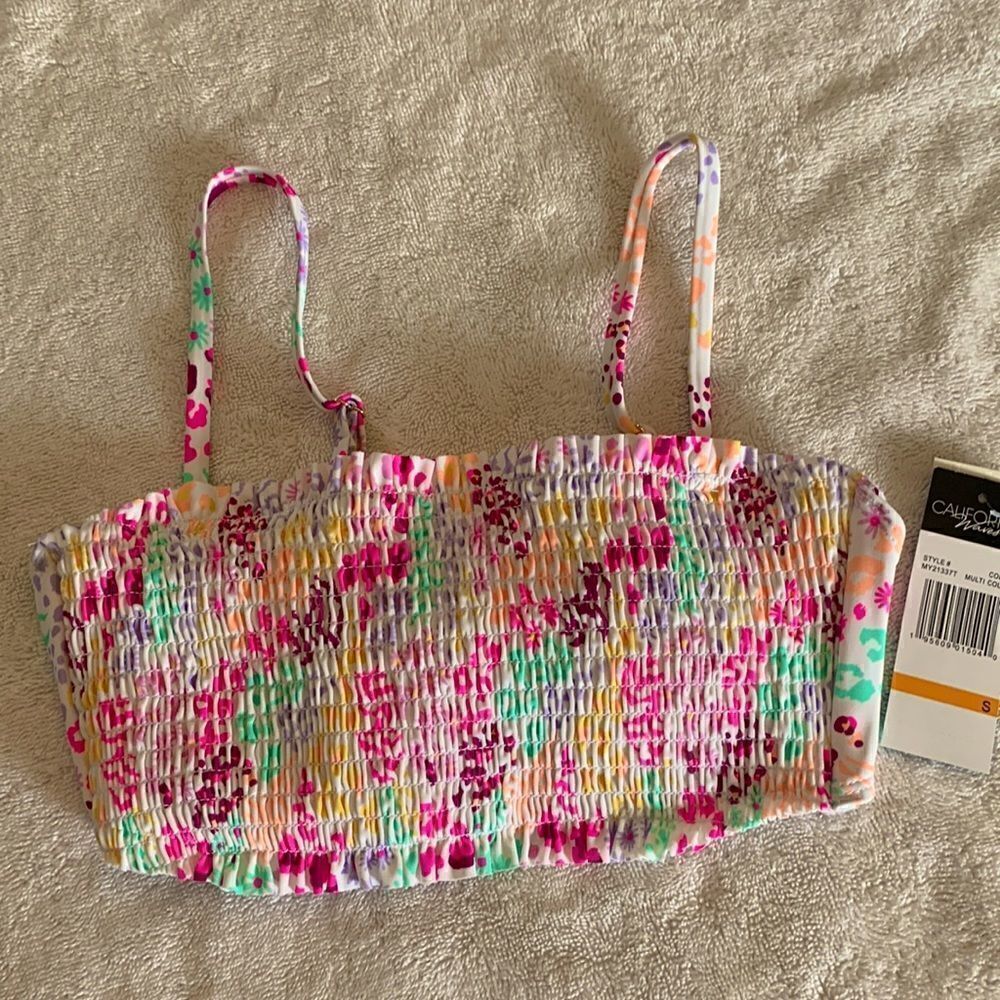 California Waves multicolor smocked bandeau bikini top Size S NWT